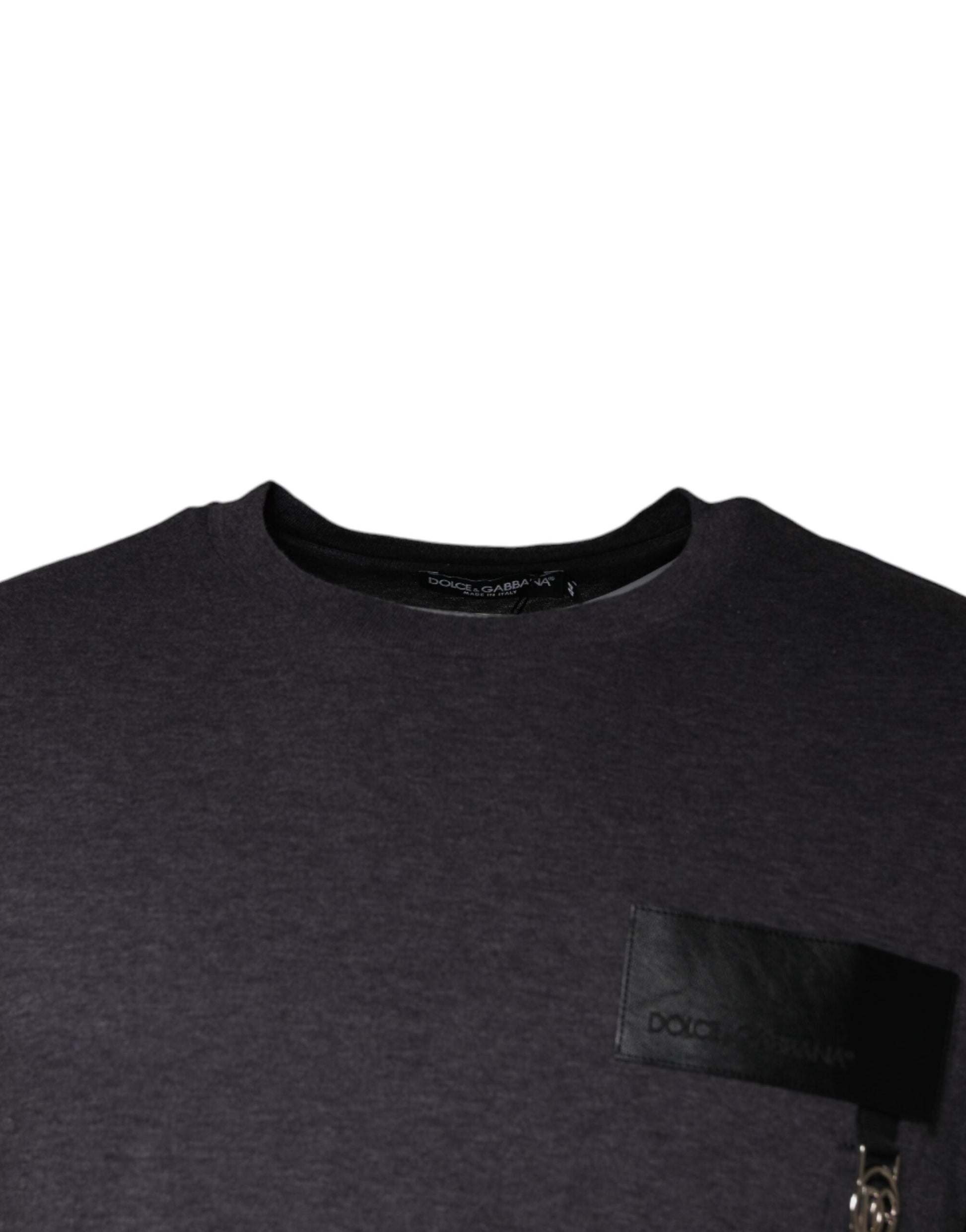 Dark grey long sleeve shirt with black stripes on front