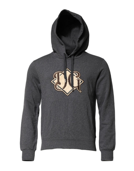 Grey hoodie with gold logo on front