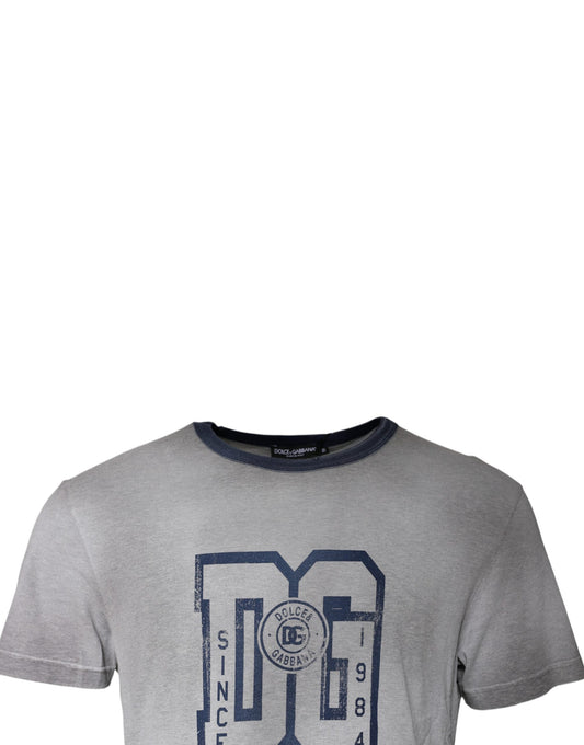 Grey t-shirt with blue lettering