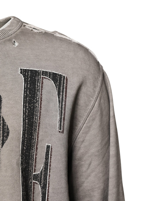 Grey sweatshirt with large letter "E" on front