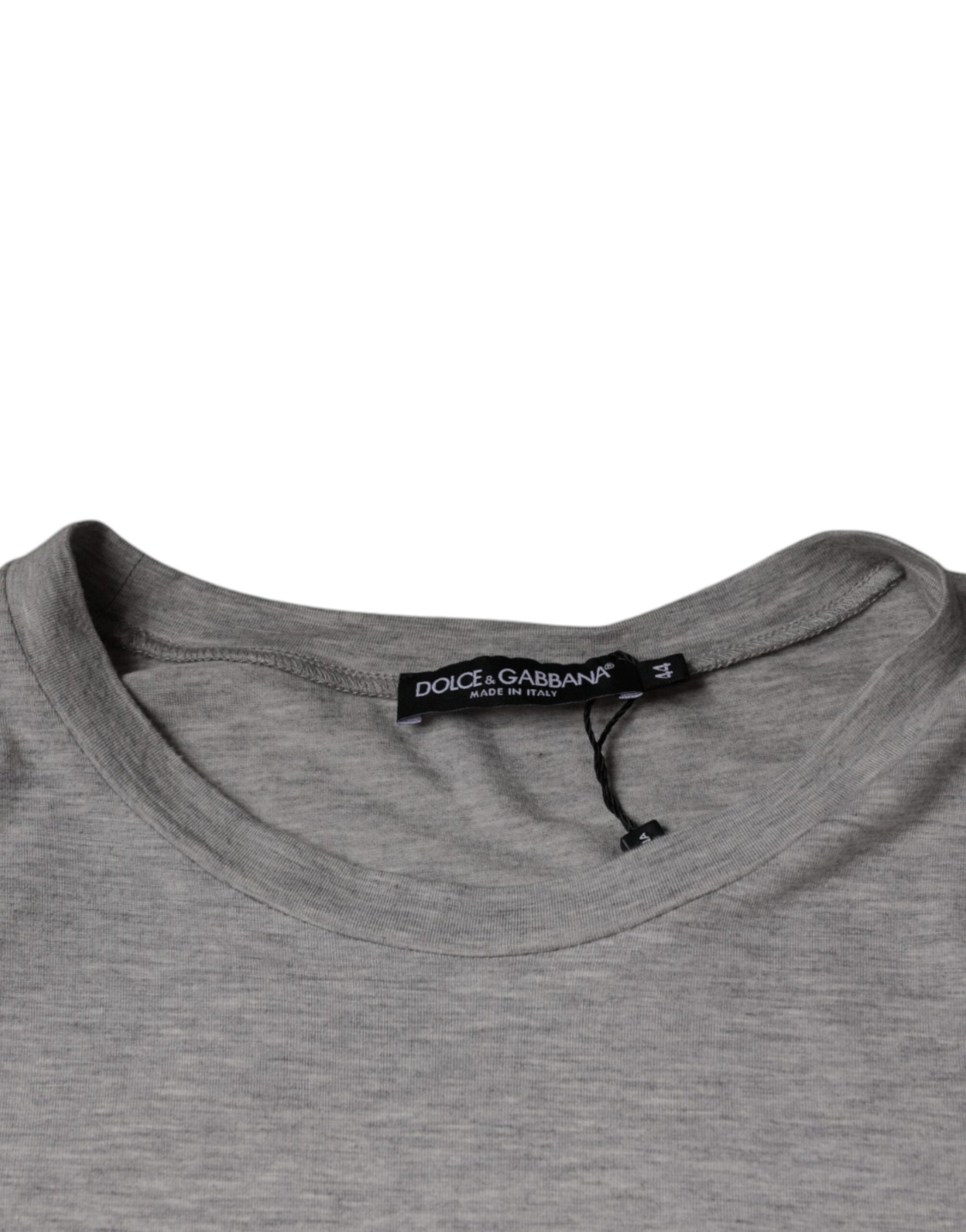 Grey crew neck t-shirt on hanger
