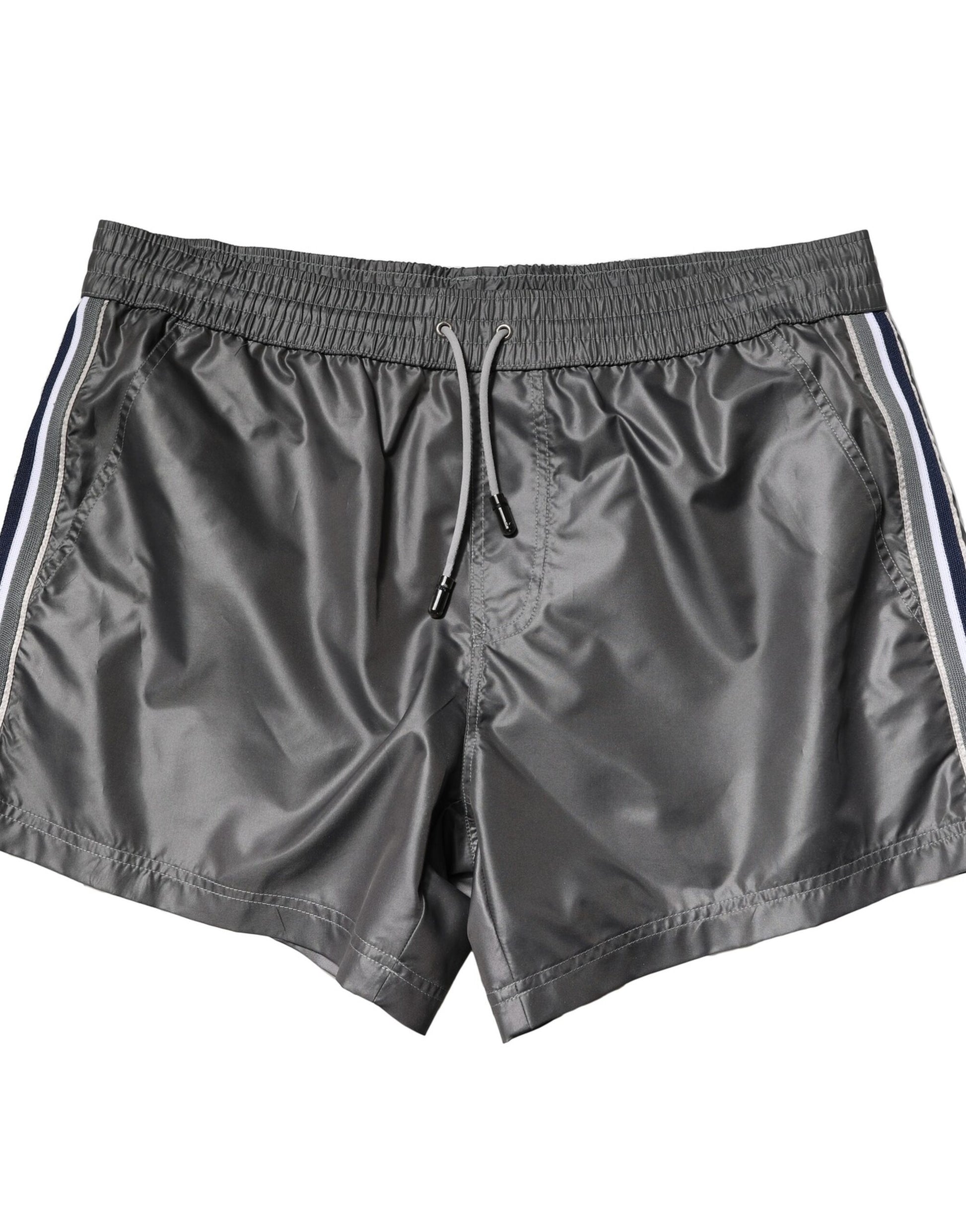 Pair of black athletic shorts with white stripe on side