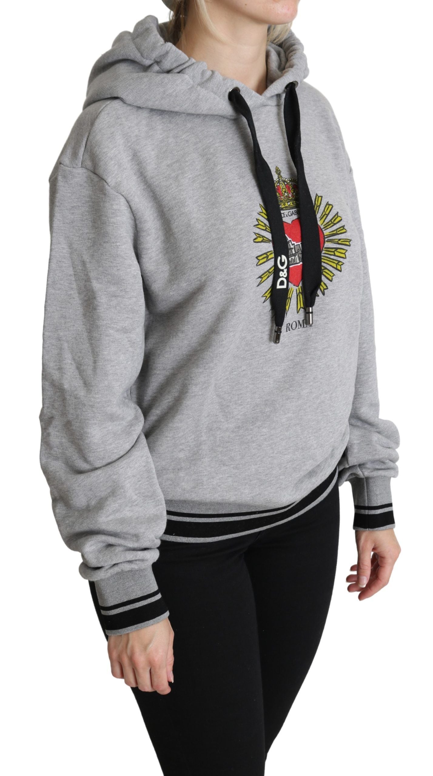 Grey sweatshirt with hoodie, graphic design on front