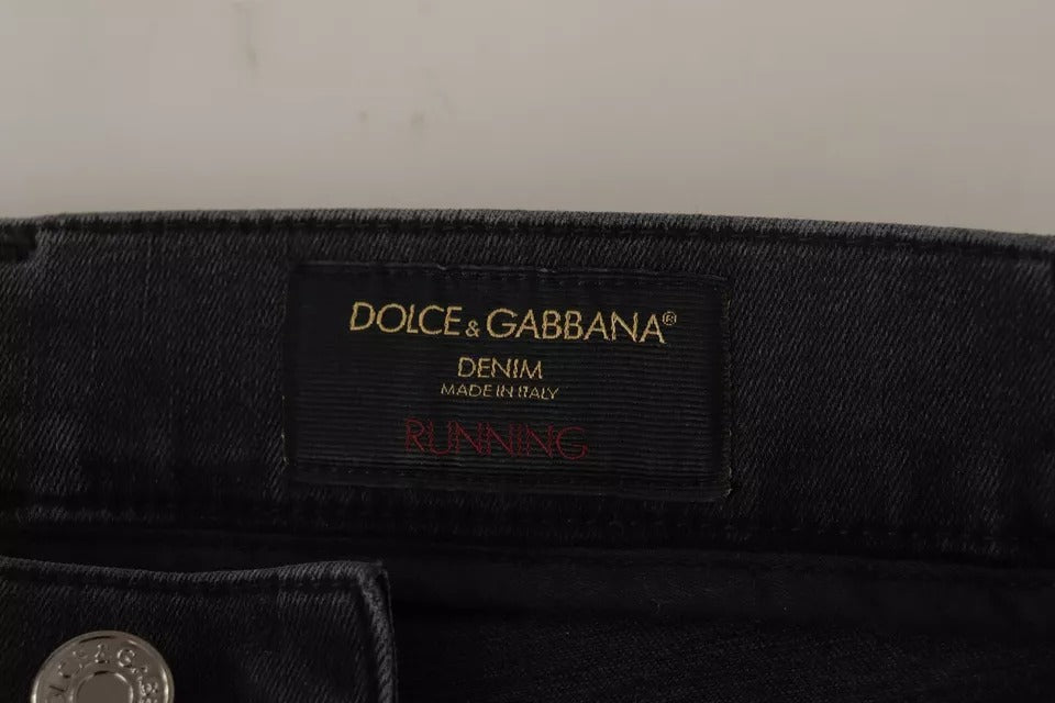 Blue denim jeans with a label inside