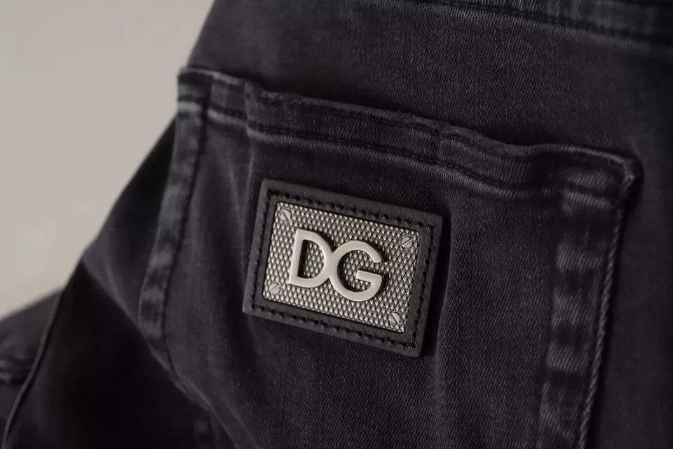 Pair of jeans with a logo on the back pocket