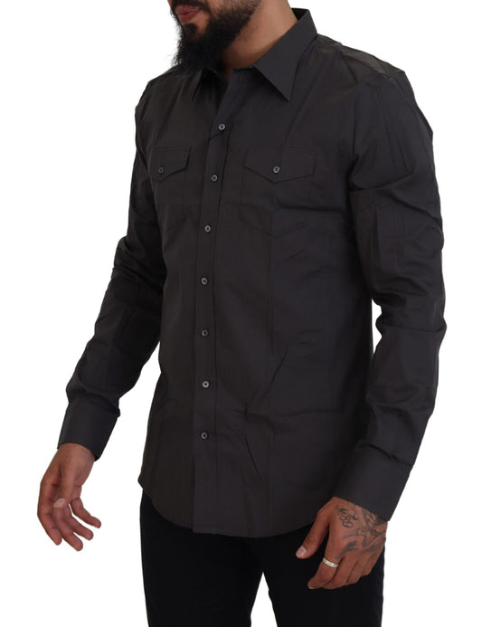A gray slim fit stretch dress shirt from Dolce & Gabbana