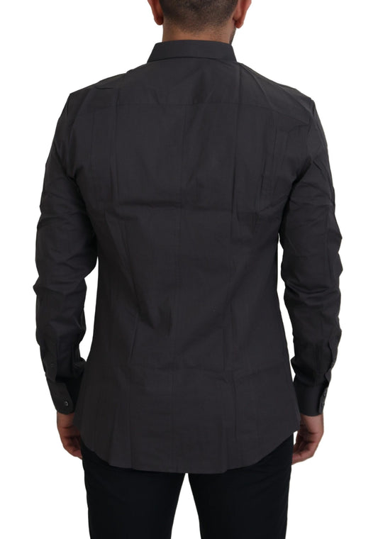 A gray slim fit dress shirt with stretch fabric, designed by Dolce & Gabbana