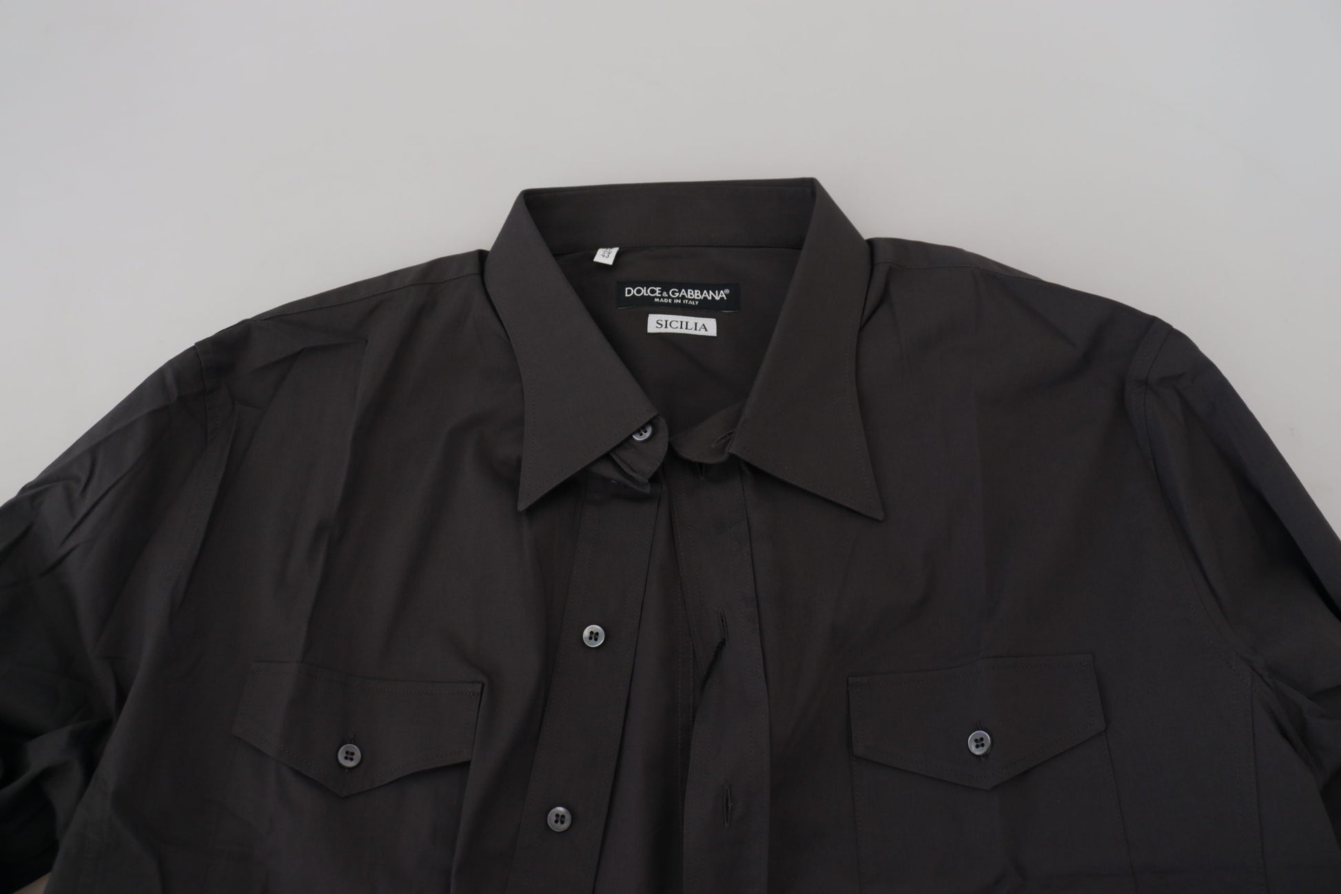 A gray slim fit stretch dress shirt from Dolce & Gabbana