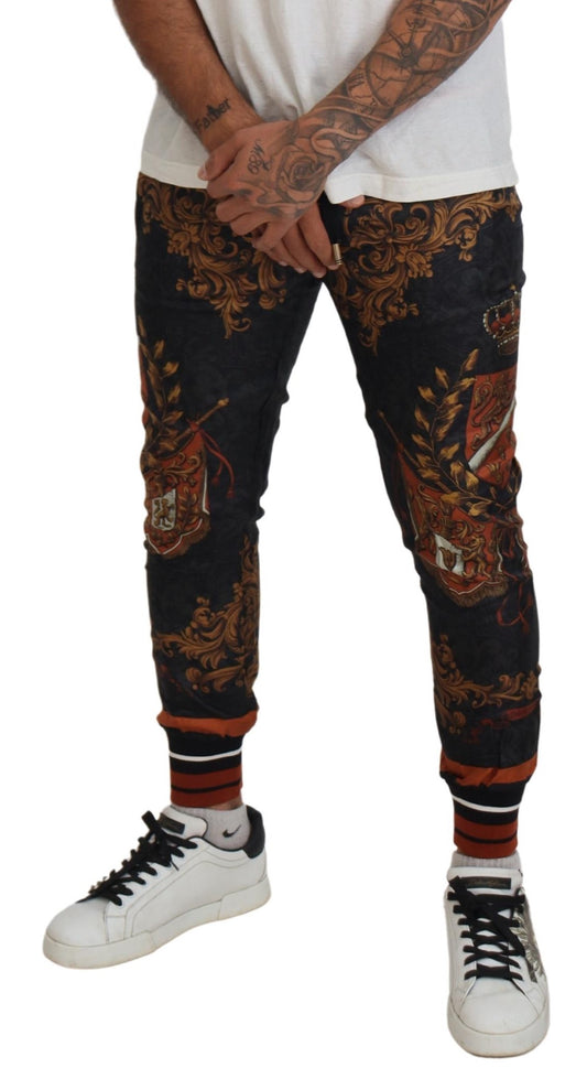 Man wearing patterned pants and sneakers