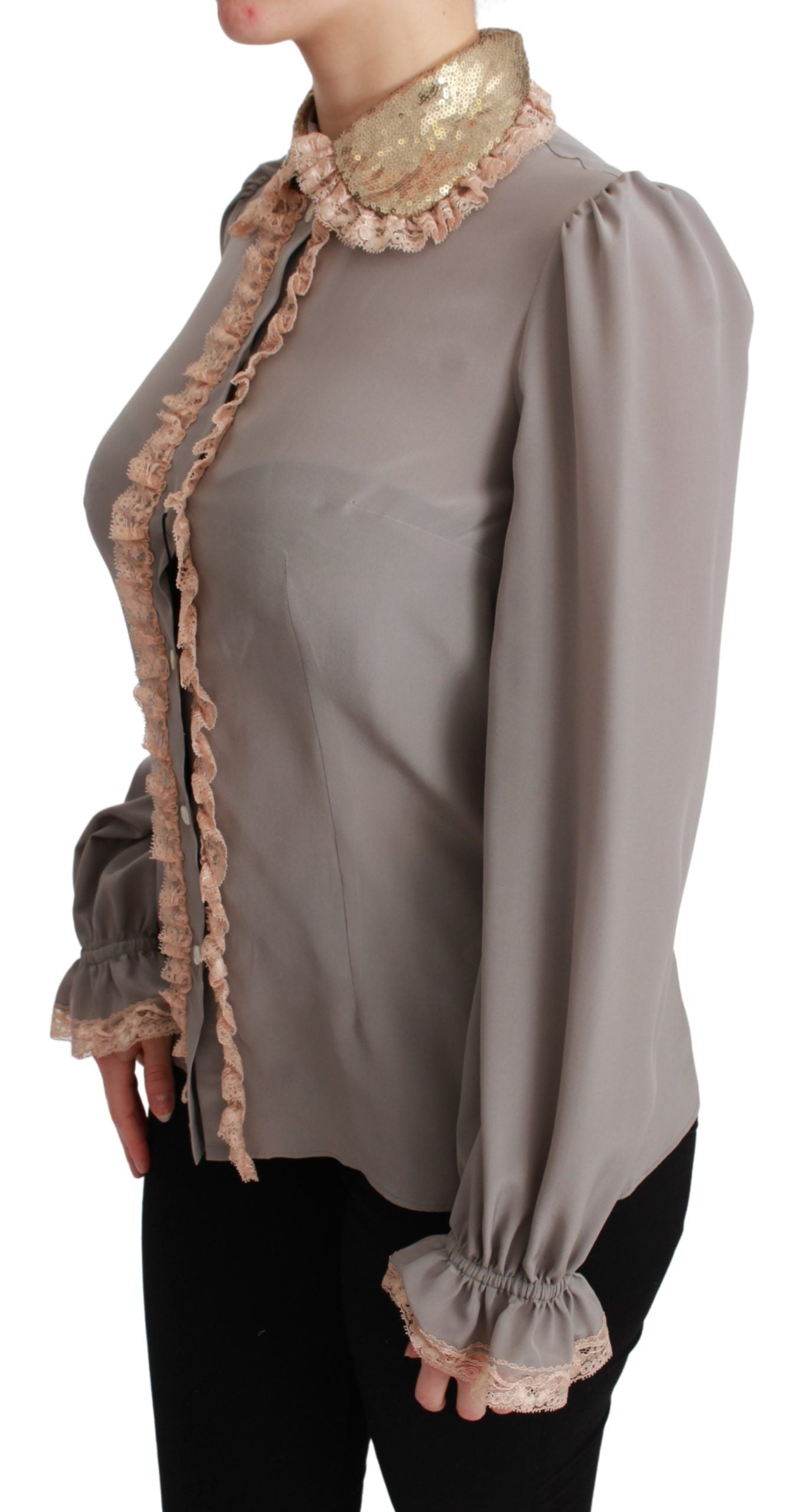 Long sleeve shirt with ruffled cuffs and collar