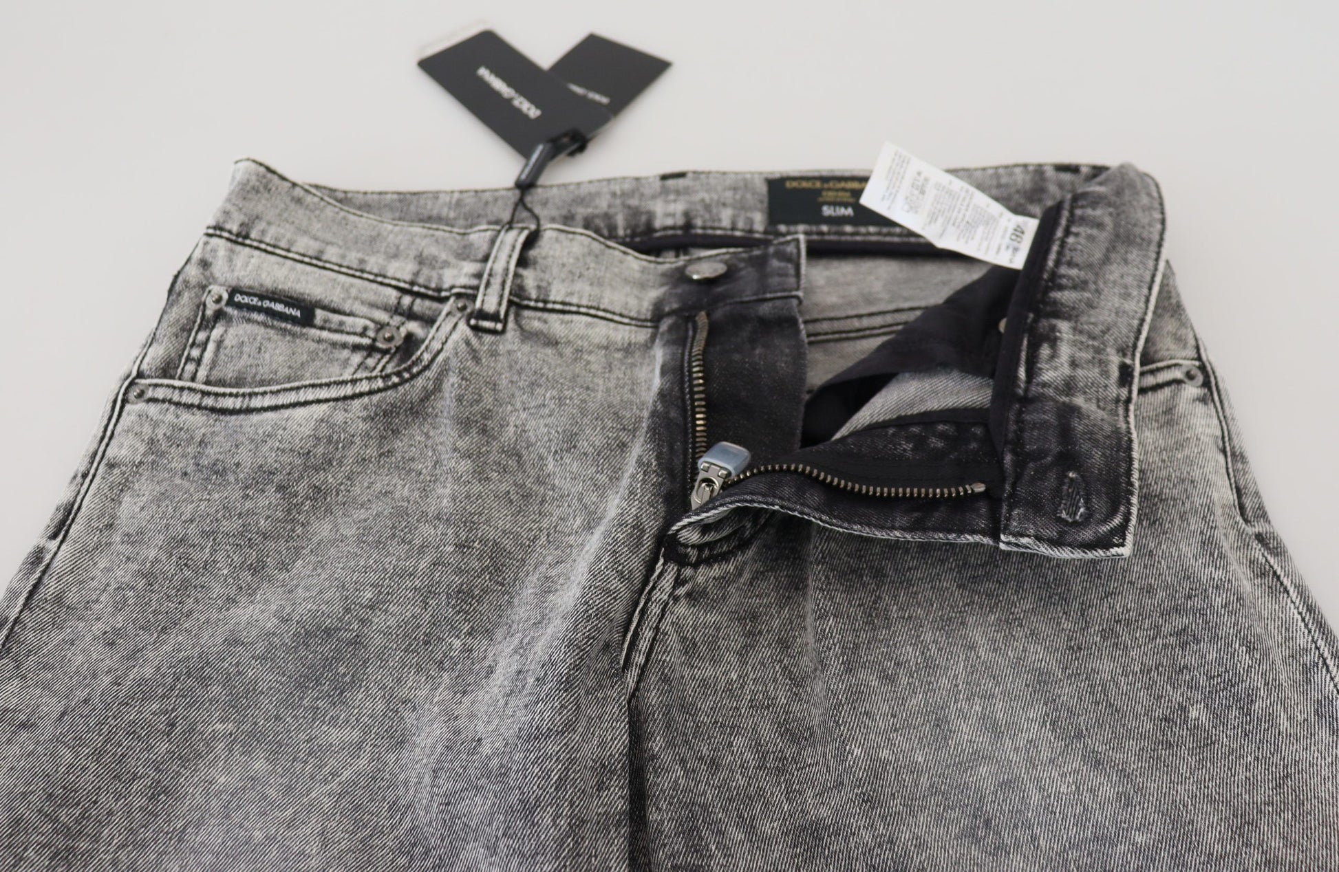 Pair of distressed jeans on a table
