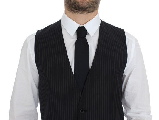 A gray vest with a striped pattern, part of a formal dress ensemble