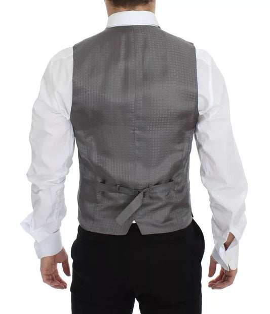 A gray striped vest, part of formal wear from the brand Dolce & Gabbana