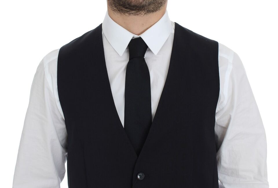 A gray striped vest with a wool and silk blend