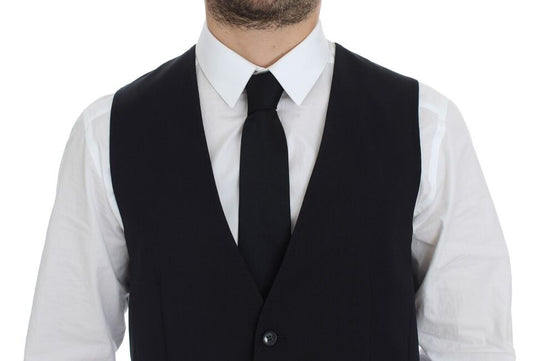 A gray striped vest with a wool and silk blend