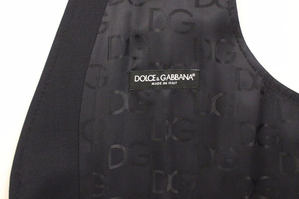 A gray vest with a striped pattern and the Dolce & Gabbana logo