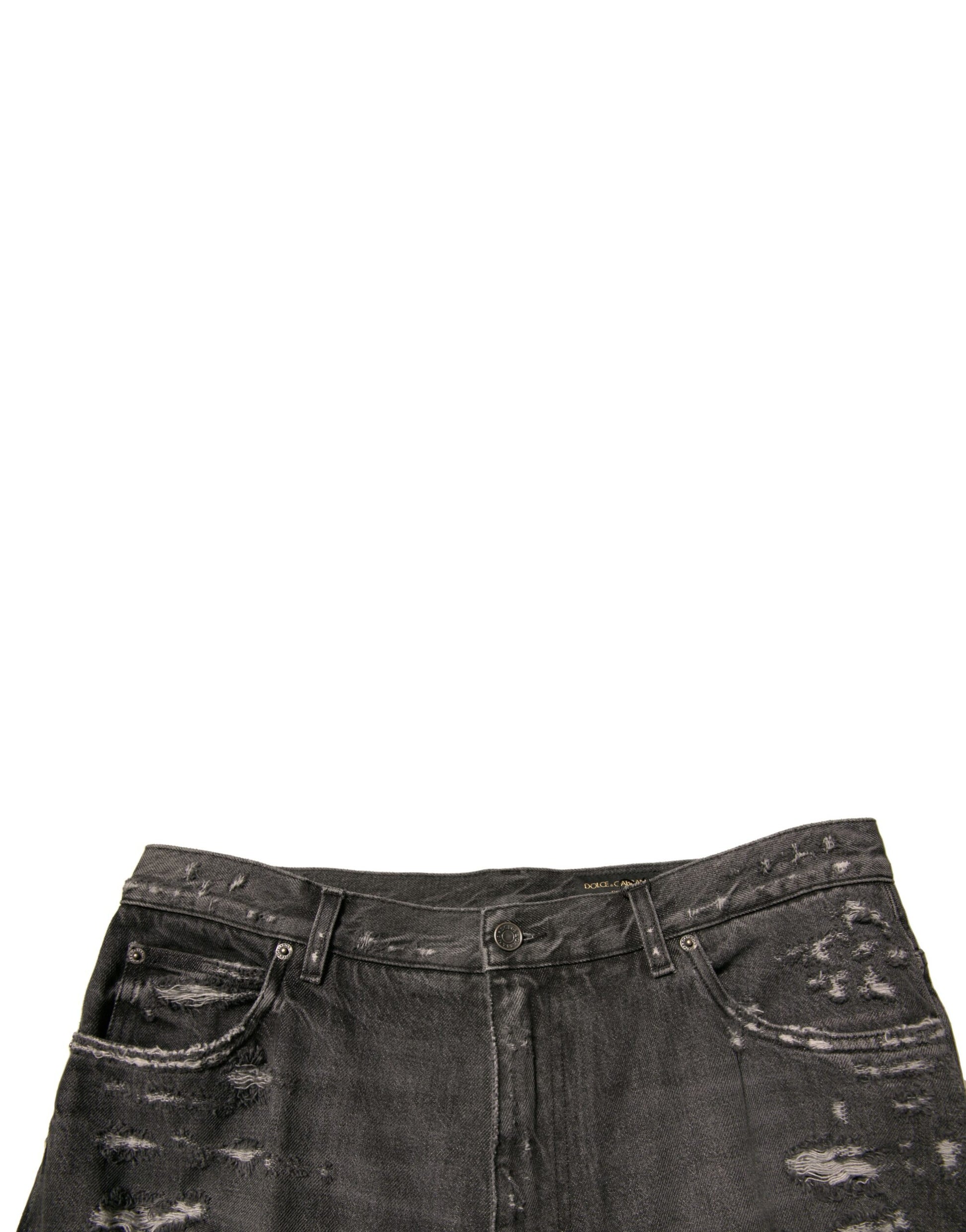 Dark wash denim shorts with distressed details
