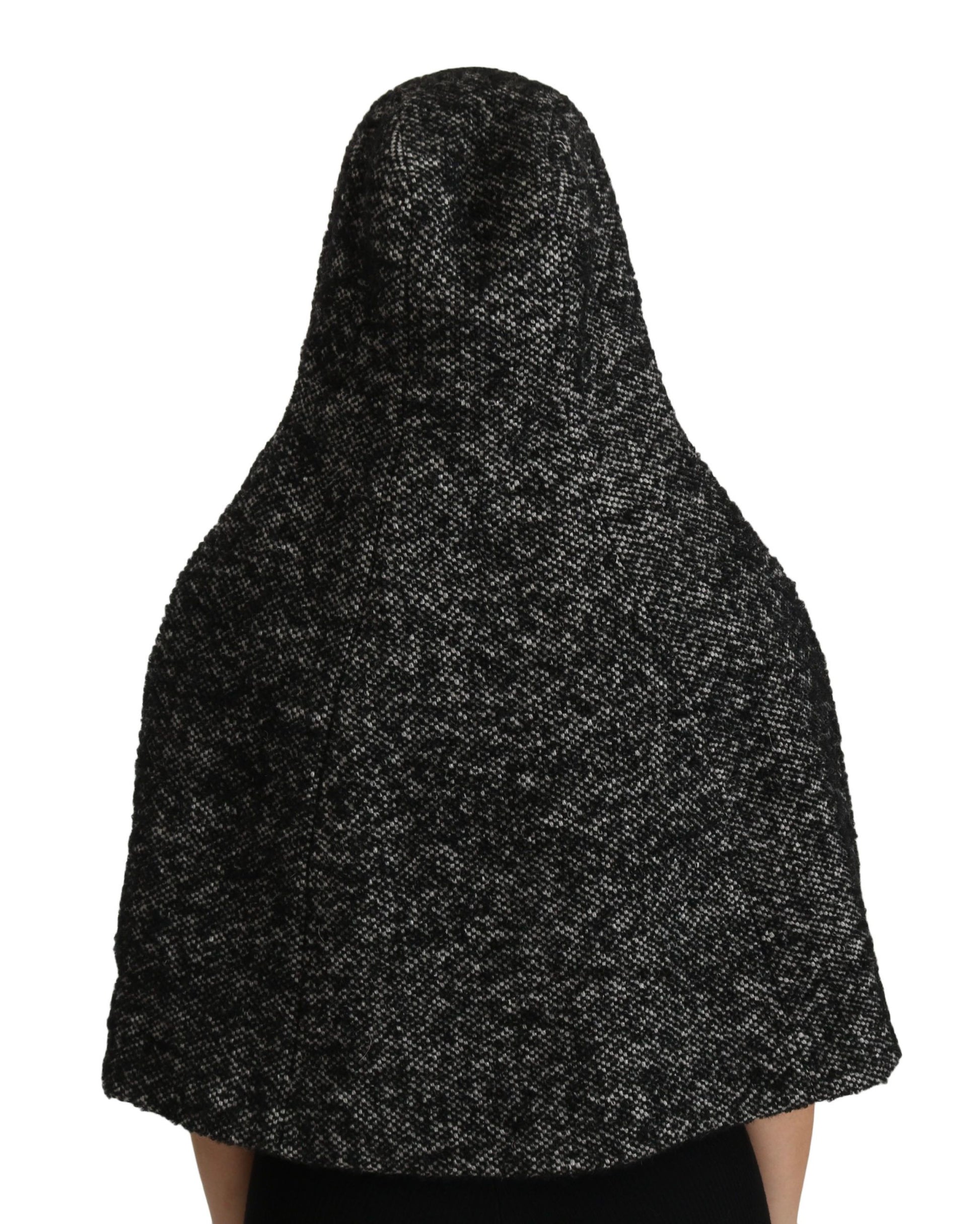 Black scarf worn over head