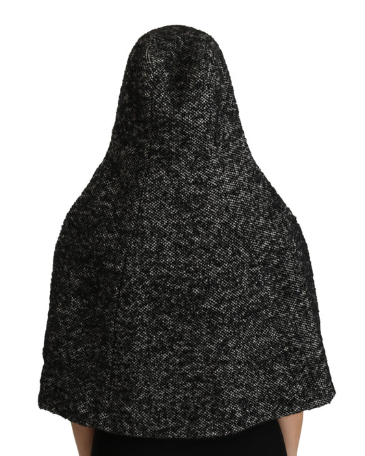 Black scarf worn over head