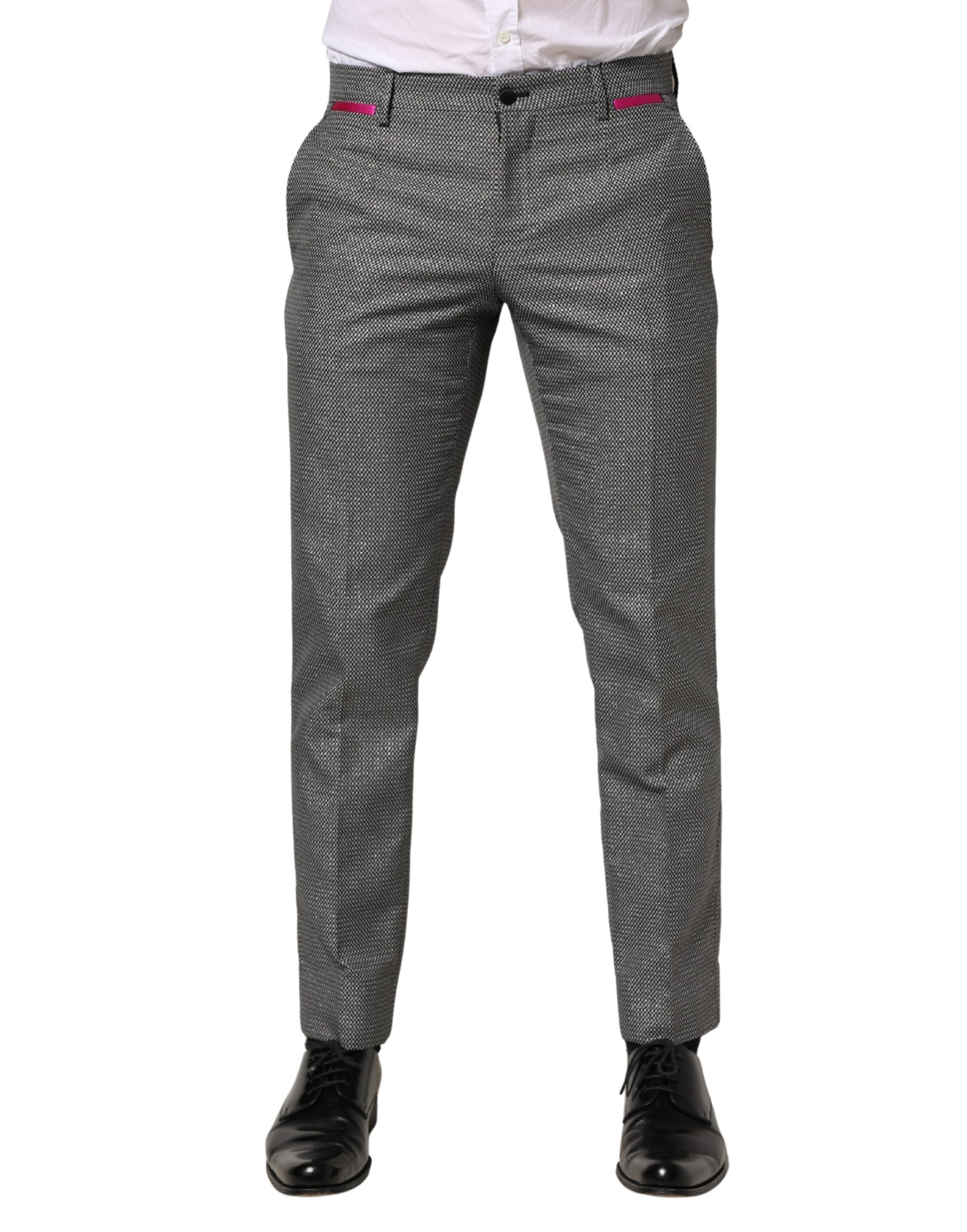 A pair of gray viscose skinny men's dress trousers