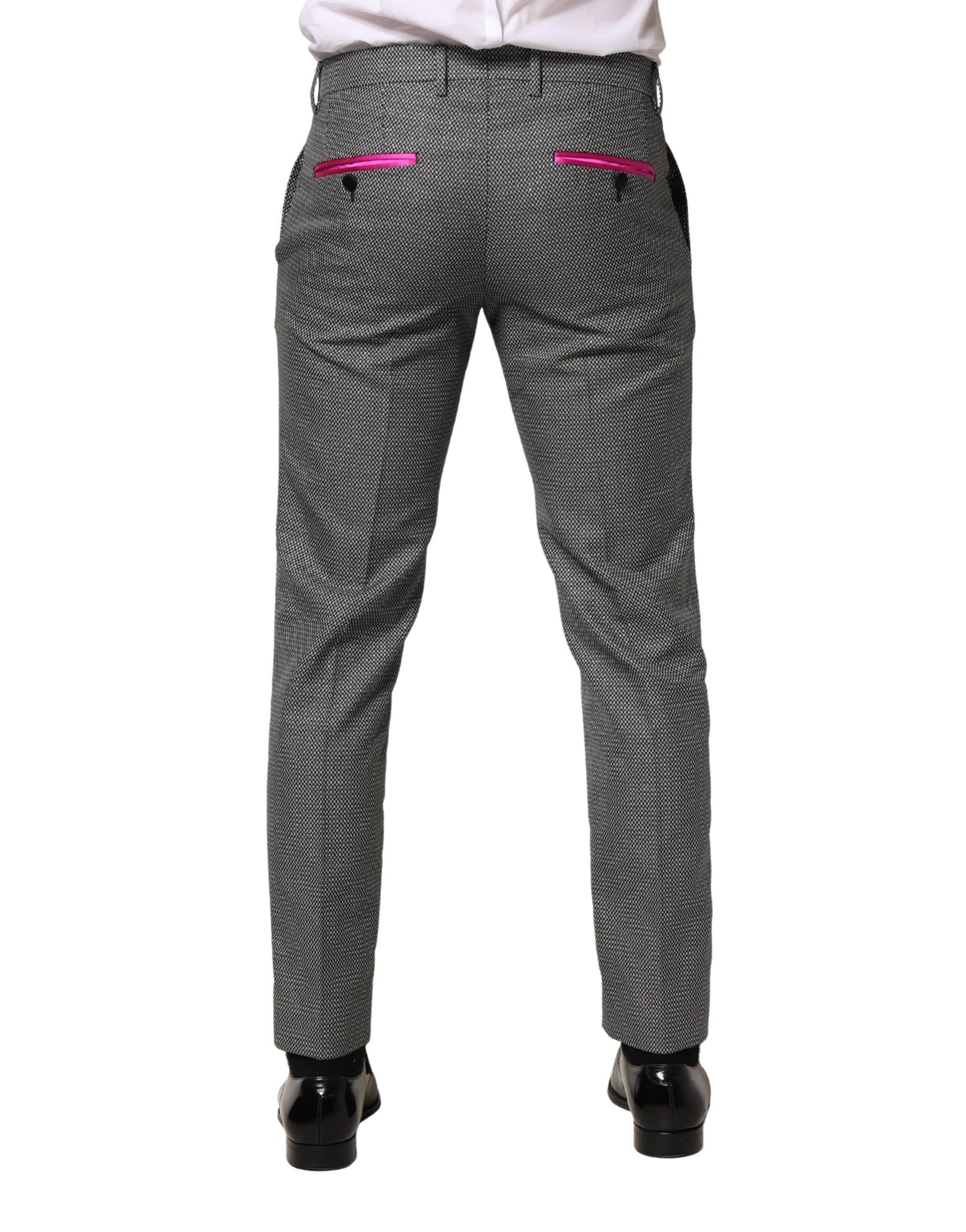 A pair of gray viscose skinny men's dress trousers