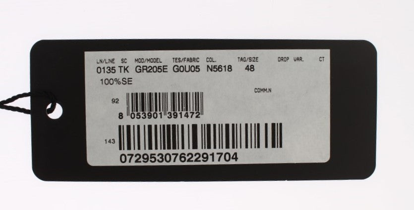 White tag with black barcode and text
