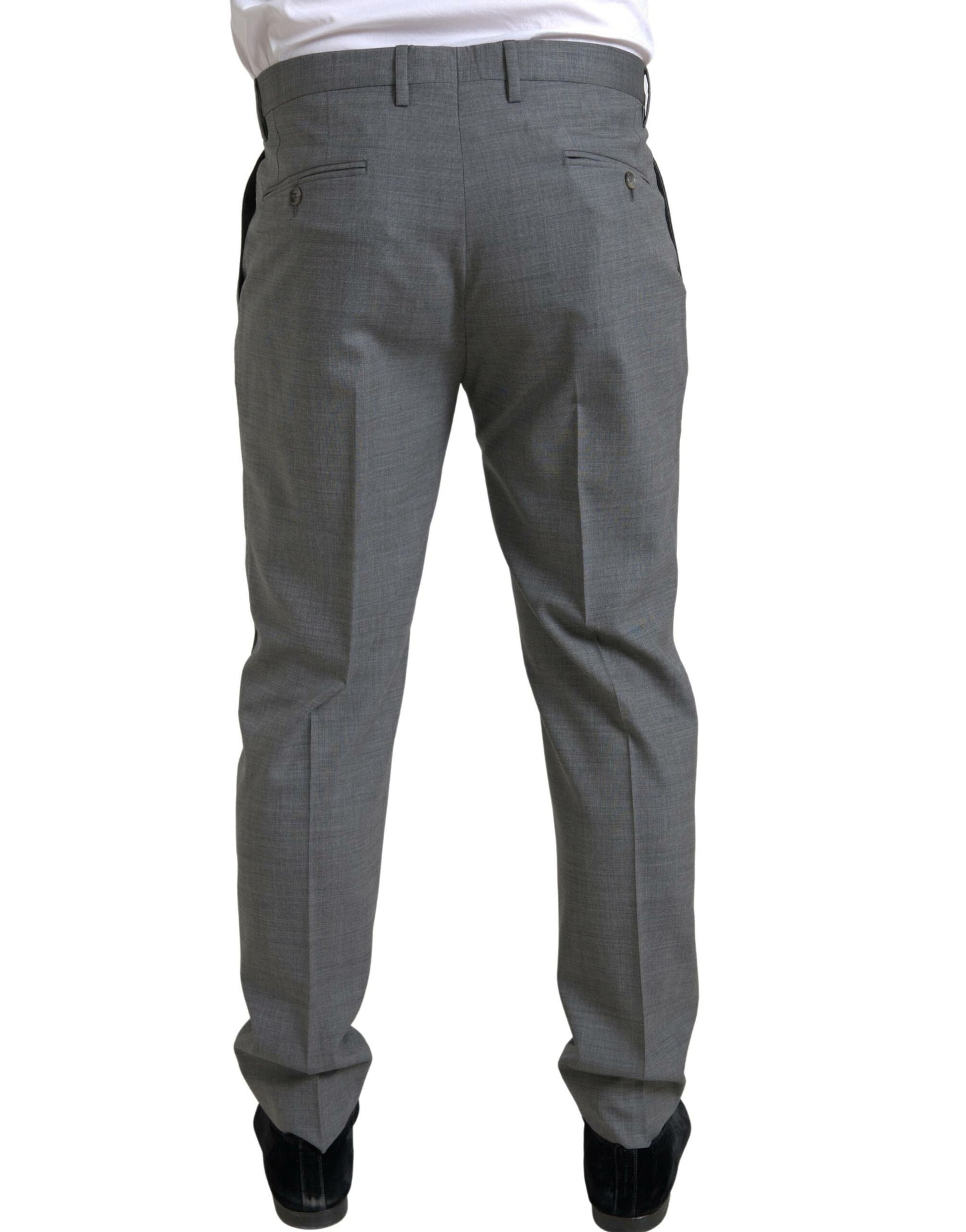 A pair of gray wool chino skinny men's dress trousers