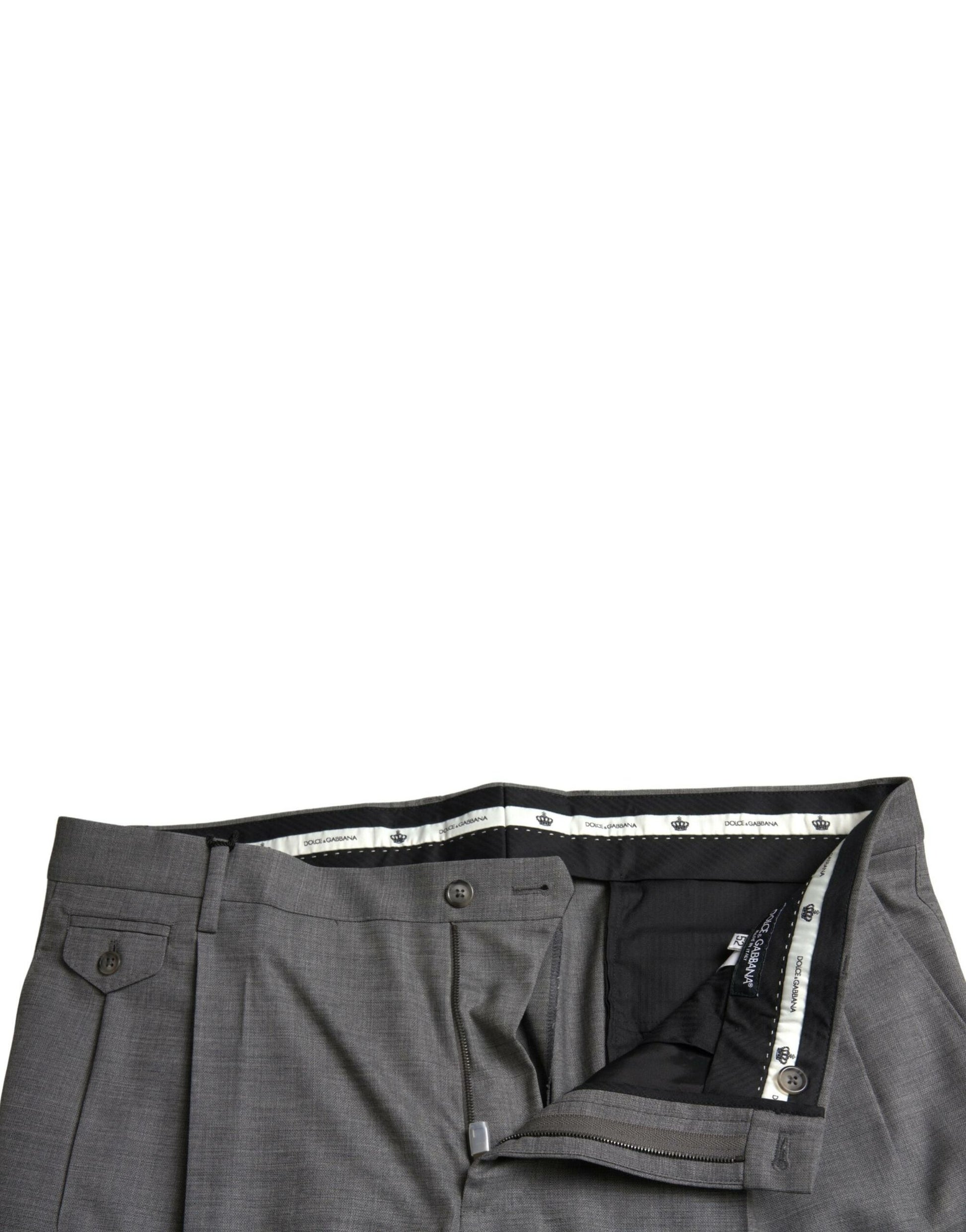 A pair of gray wool chino skinny men's dress trousers