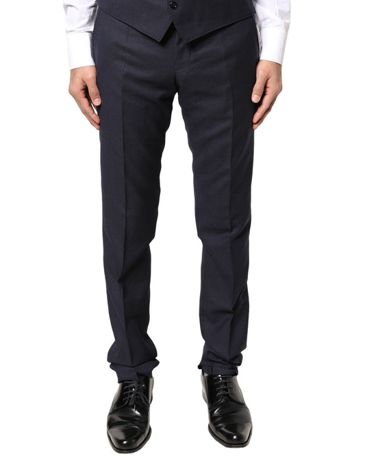A pair of gray wool formal dress trousers for men, designed by Dolce & Gabbana