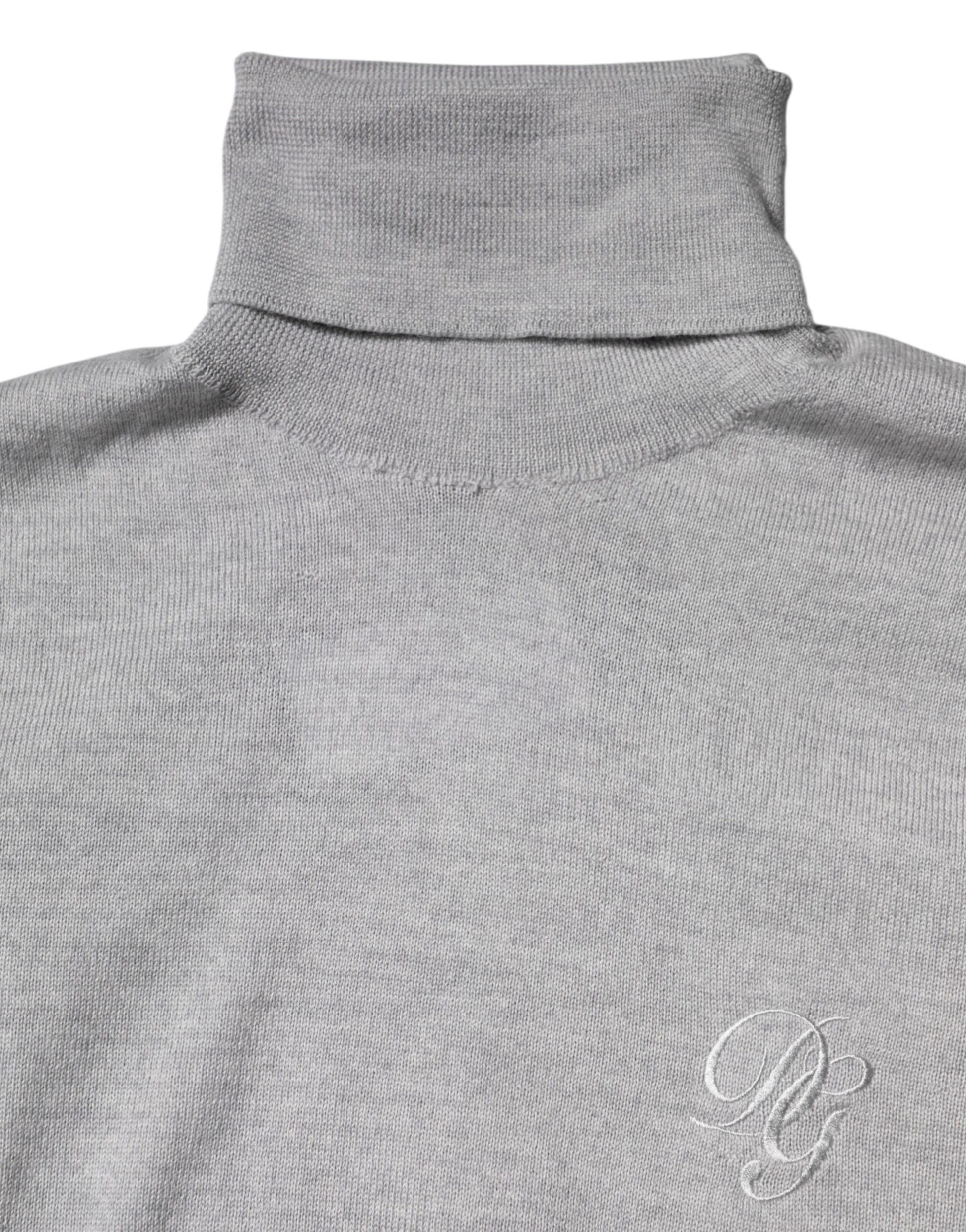 Grey turtleneck sweater with a small logo on the left chest area