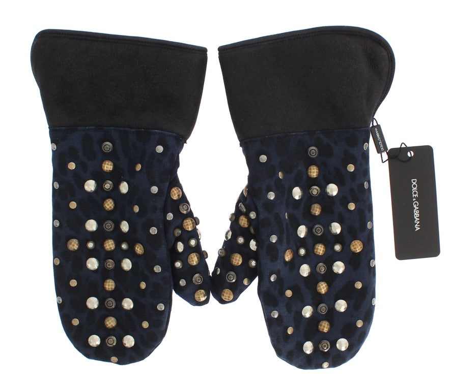 Pair of black gloves with gold studs