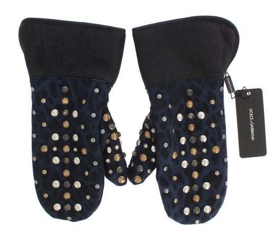 Pair of black gloves with gold studs