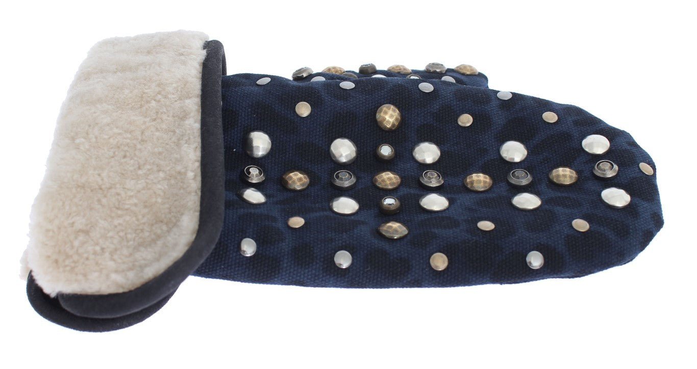 Blue dog collar with white fur trim and studs