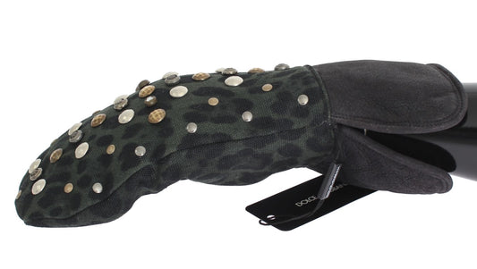 Black leather glove with gold studs