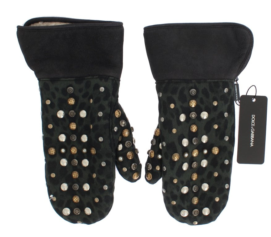 Pair of black gloves with gold studs