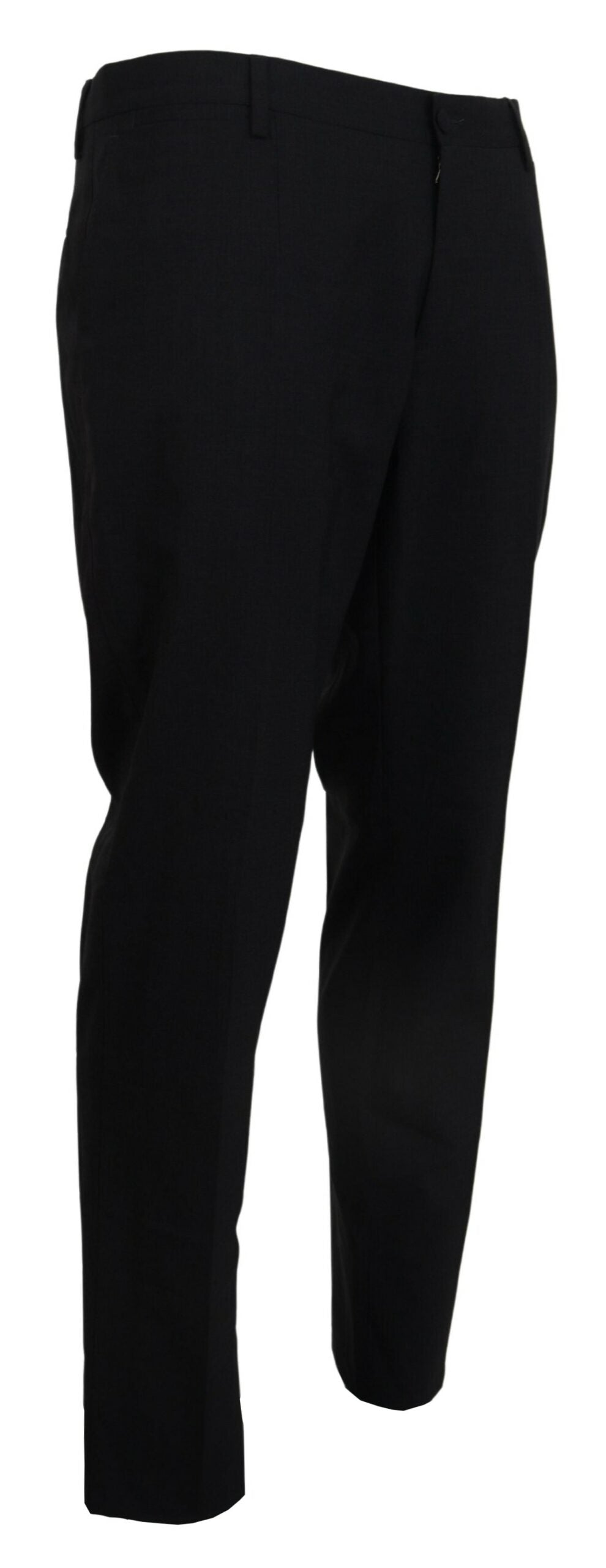 A pair of gray wool stretch dress pants from the brand Dolce & Gabbana. They are designed for formal wear and