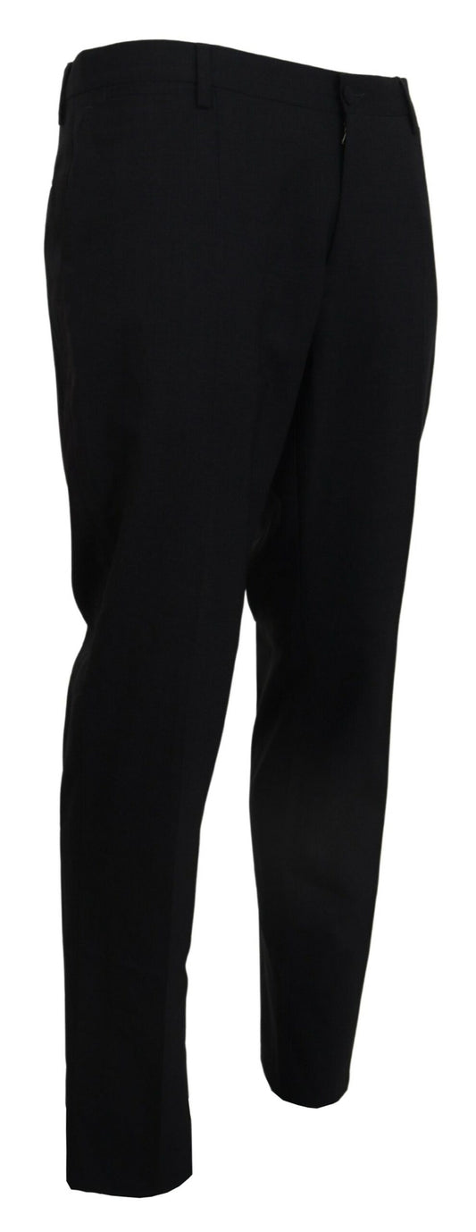 A pair of gray wool stretch dress pants from the brand Dolce & Gabbana. They are designed for formal wear and
