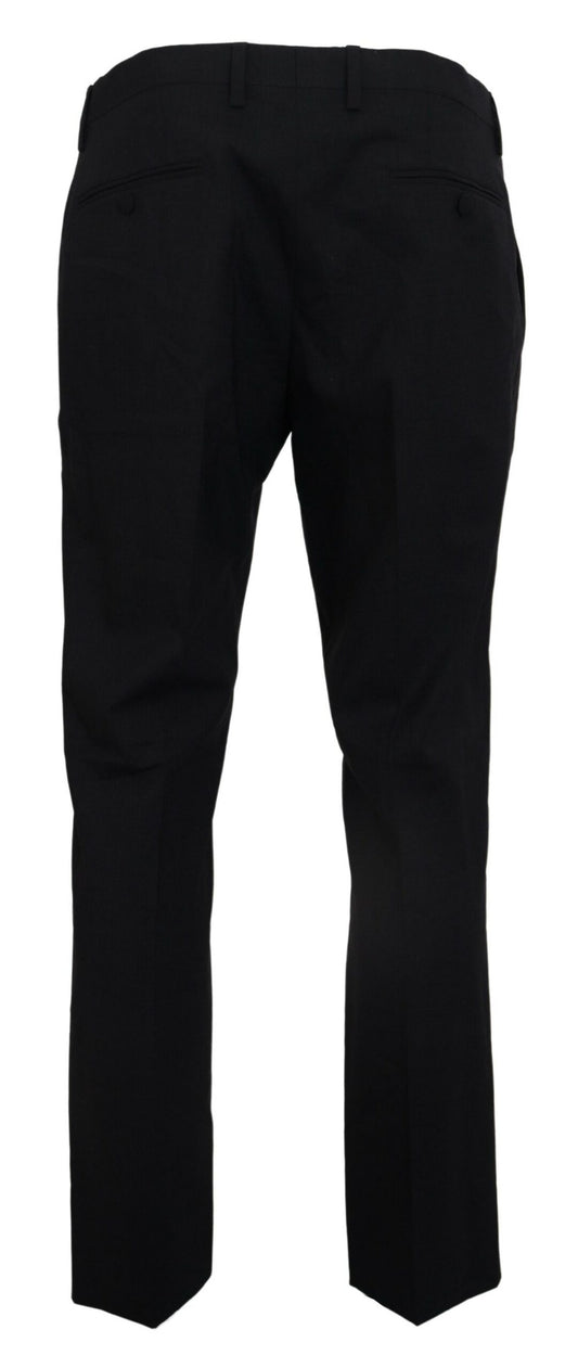 A pair of gray wool stretch dress pants with a slim fit