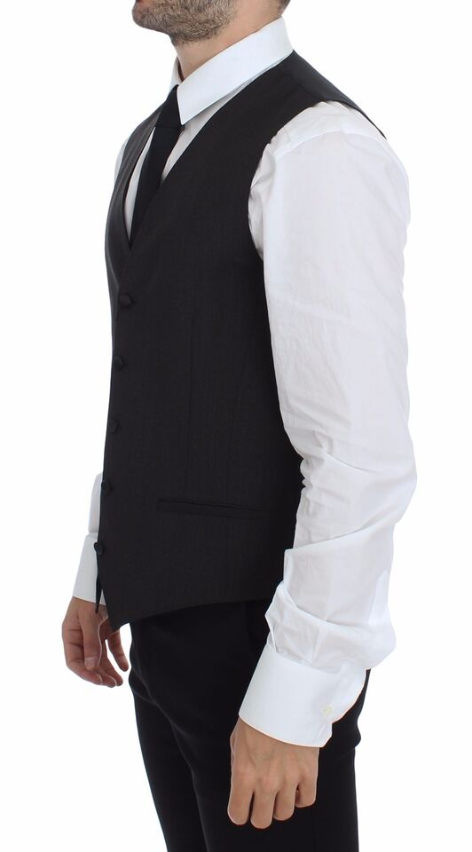A gray wool vest blazer with stretch fabric, designed by Dolce & Gabbana