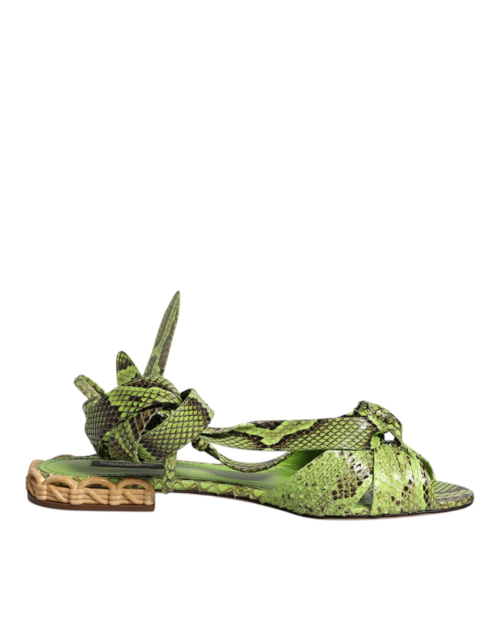 Green snake print sandal with open toe and heel