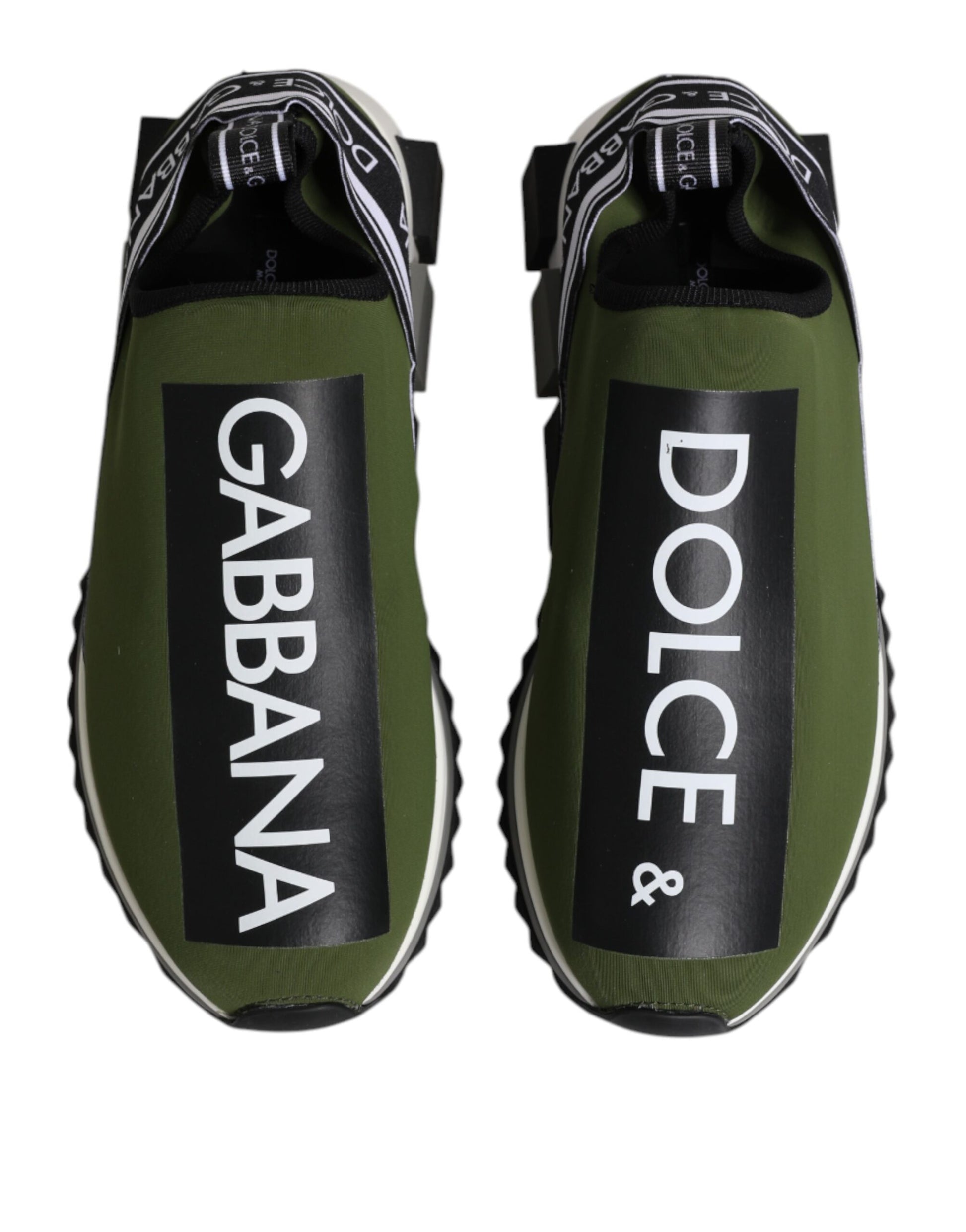 Pair of green sneakers with white lettering
