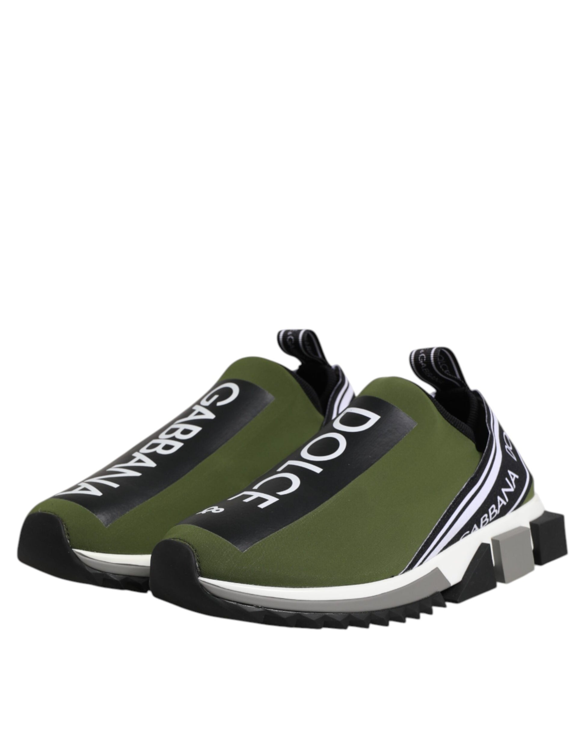 Green and white sneaker with laces