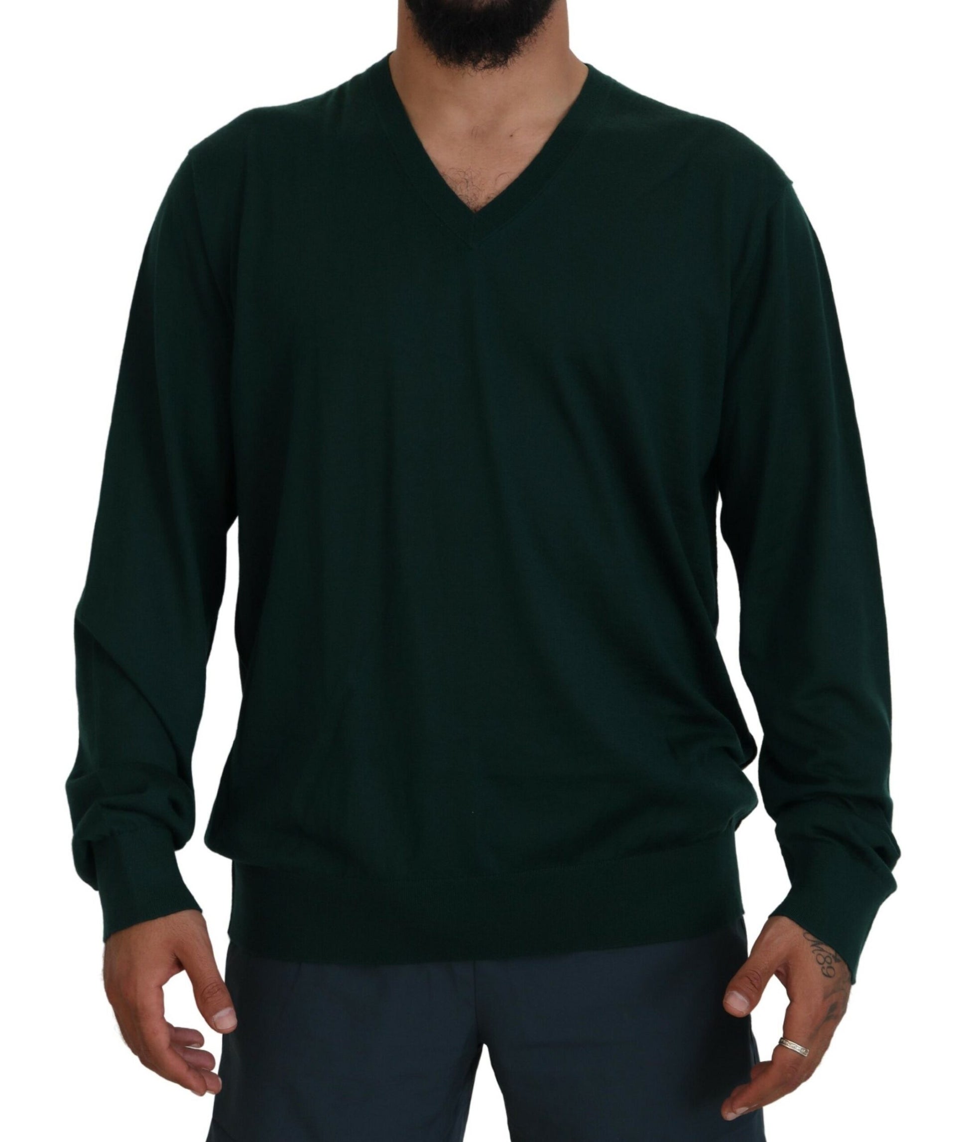 Long sleeve dark green shirt on a man