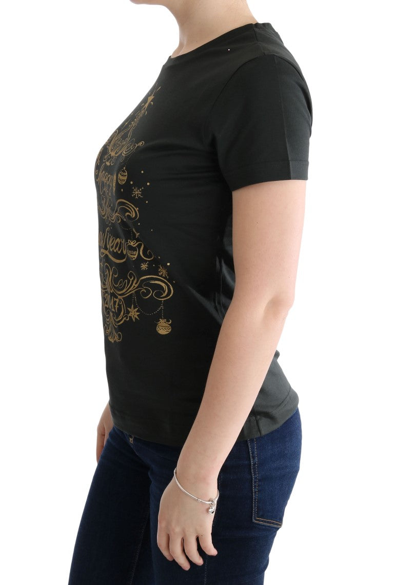 Black t-shirt with gold design on back