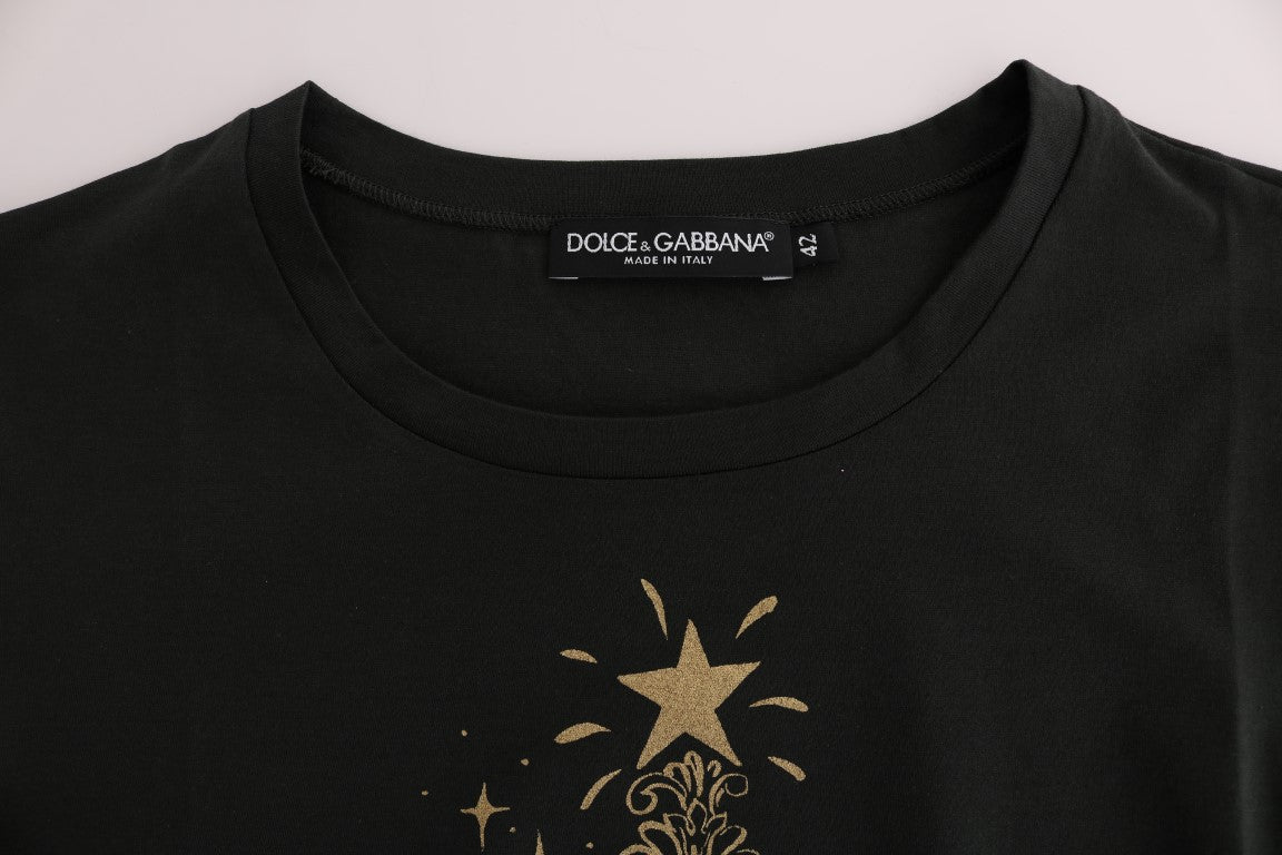 Black t-shirt with gold star design on front