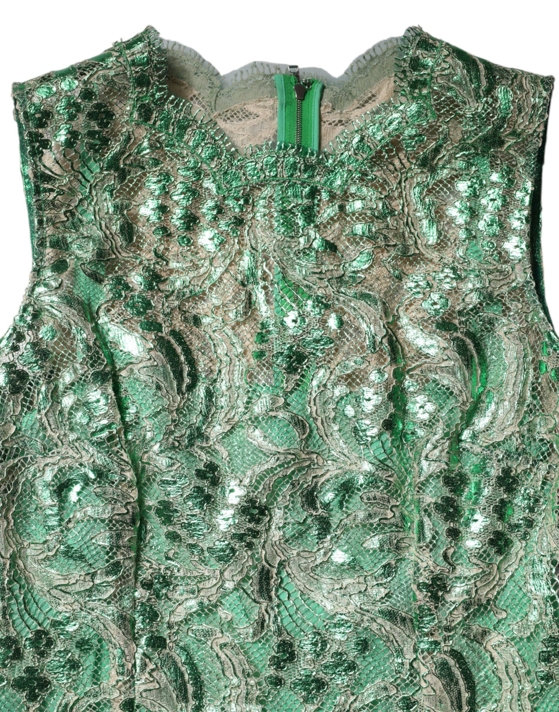 A green floral lace sheath midi dress by Dolce & Gabbana