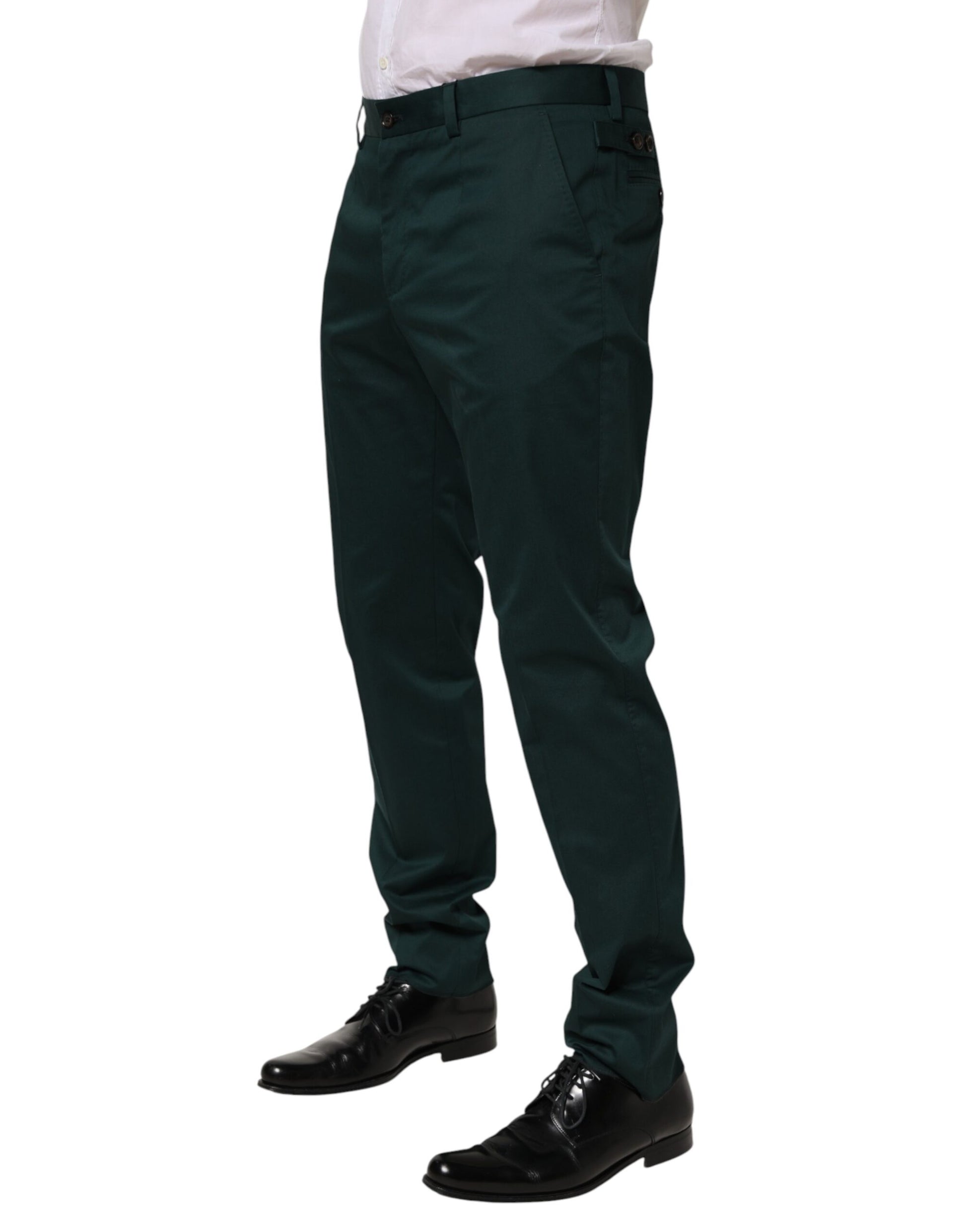 A pair of green cotton formal dress men's trousers