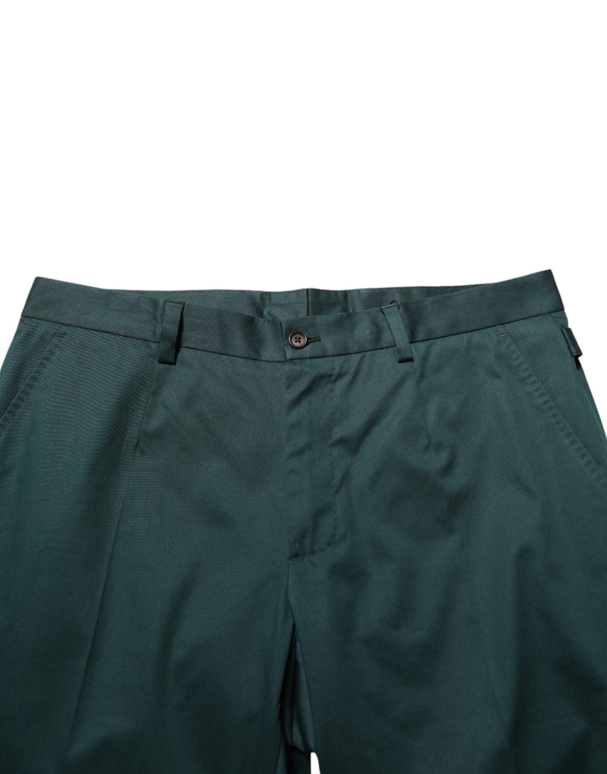 Dark green men's formal trousers with a slim fit, made of cotton