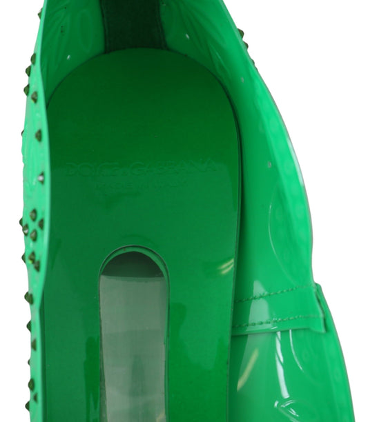 Green shoe with a strap and heel