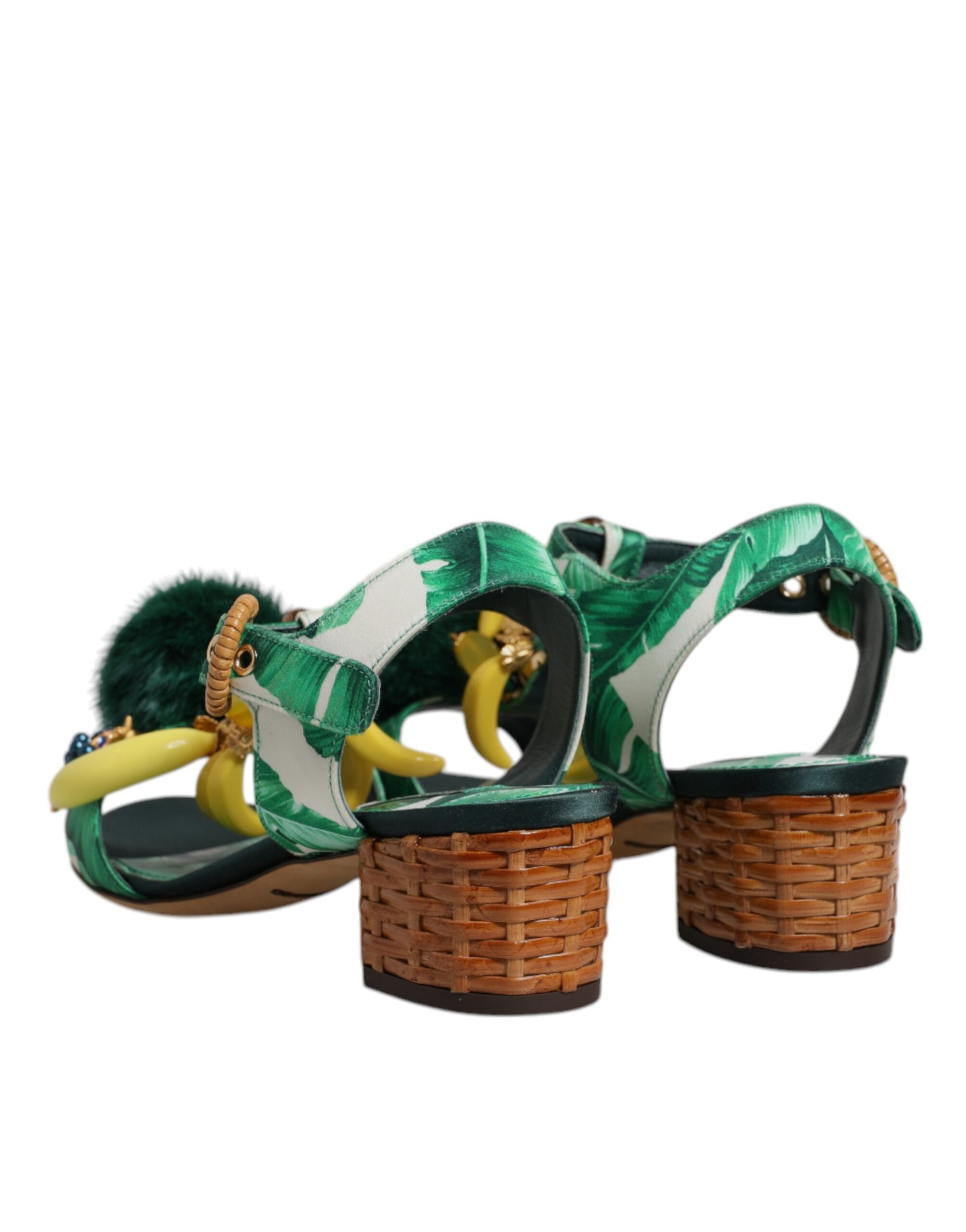 Pair of colorful sandals with woven baskets for feet